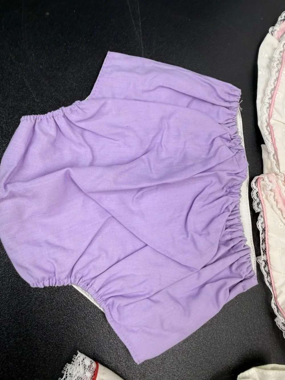 Vintage Lot Of 2 Baby Doll Dresses And Diaper Covers Bonnet Gloves Purple